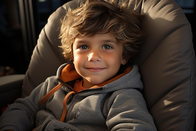 un niño sentado en un asiento de coche