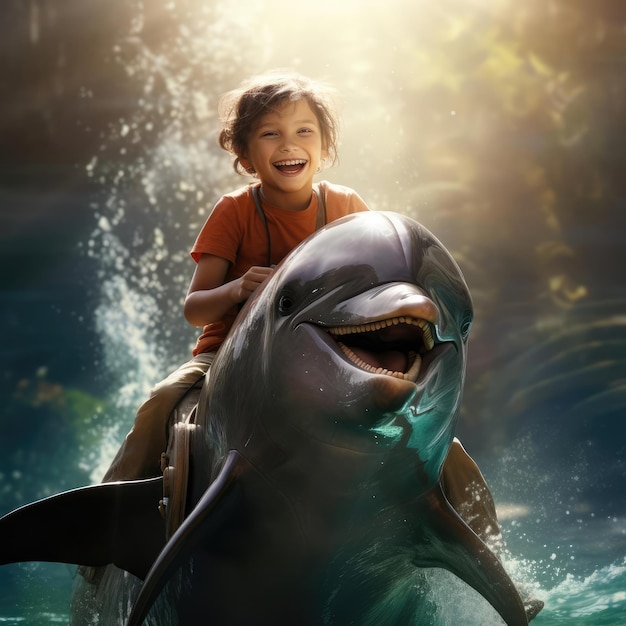Niño sobre un delfín