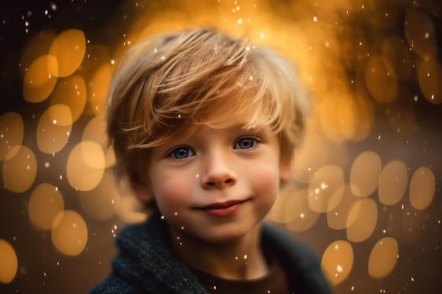 Niño con un sombrero amarillo mira hacia el cielo