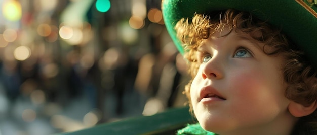 un niño con un sombrero verde y una bufanda verde