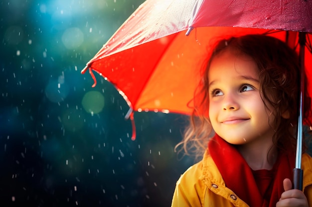 Niño con sombrilla roja