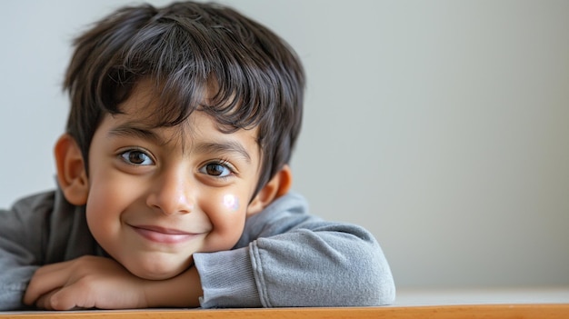 un niño sonríe con una cara triste