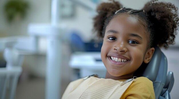 un niño sonriendo en el sillón dental