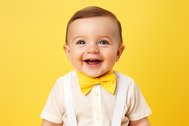 Niño sonriendo sobre fondo amarillo