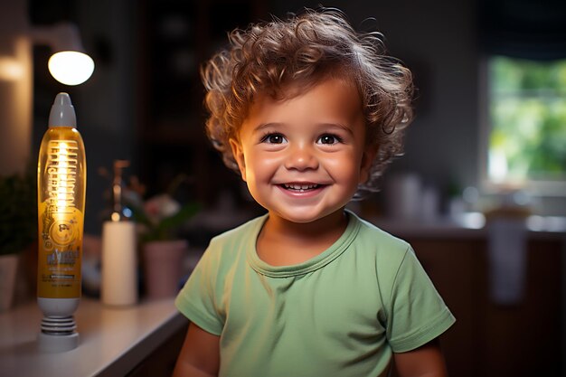 El niño sonriendo.