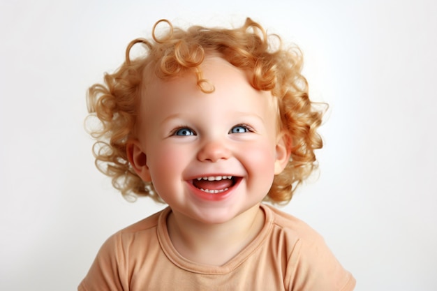 Un niño sonriente con el cabello rojo y los ojos azules