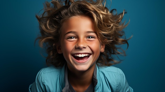 niño sonriente con chaqueta azul