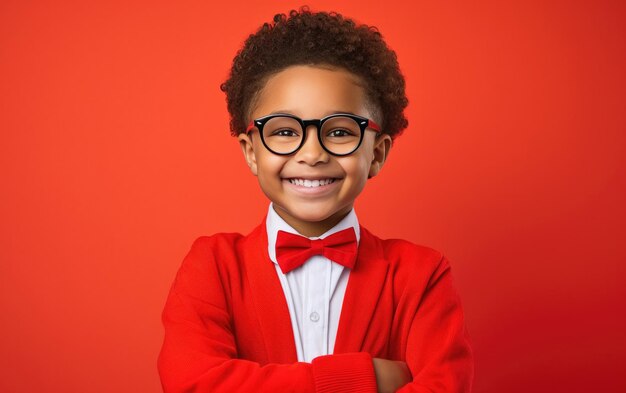 niño sonriente feliz en un fondo de color sólido