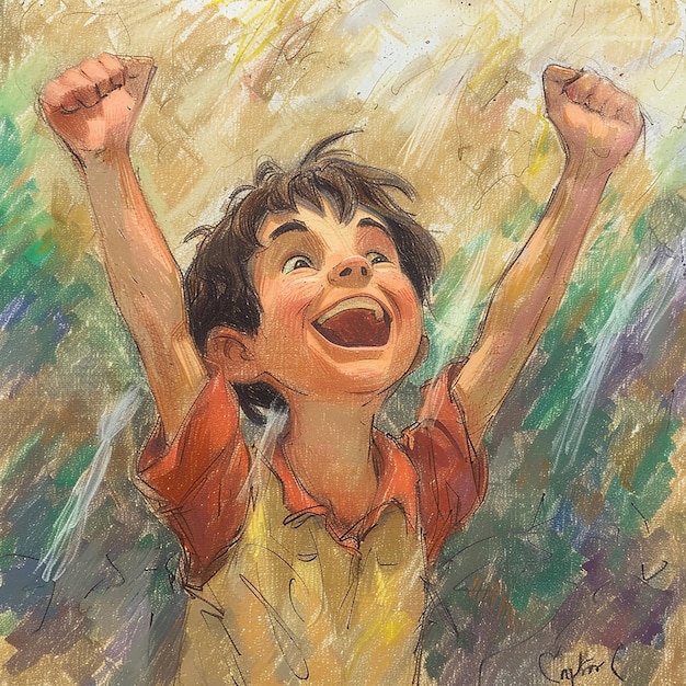 Un niño sonriente grita su determinación un color de mediados de verano inspirado en julio y verano el fondo