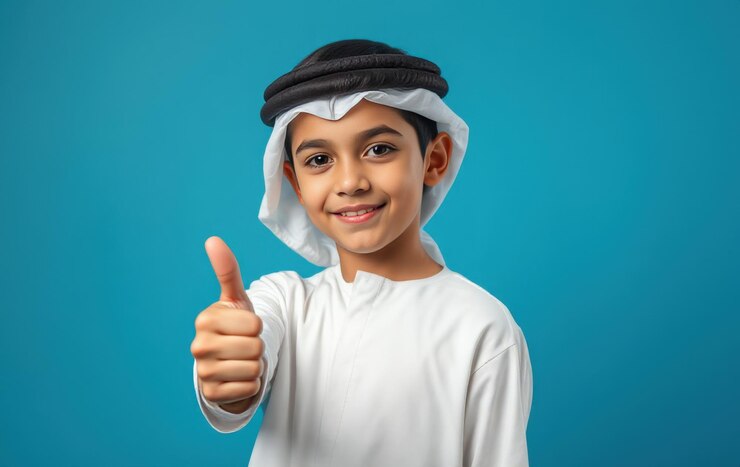 Niño sonriente con el pulgar hacia arriba