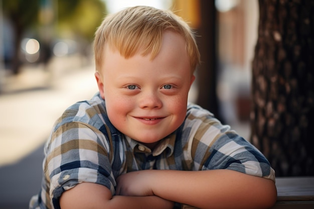 Niño sonriente con síndrome de Down IA generativa