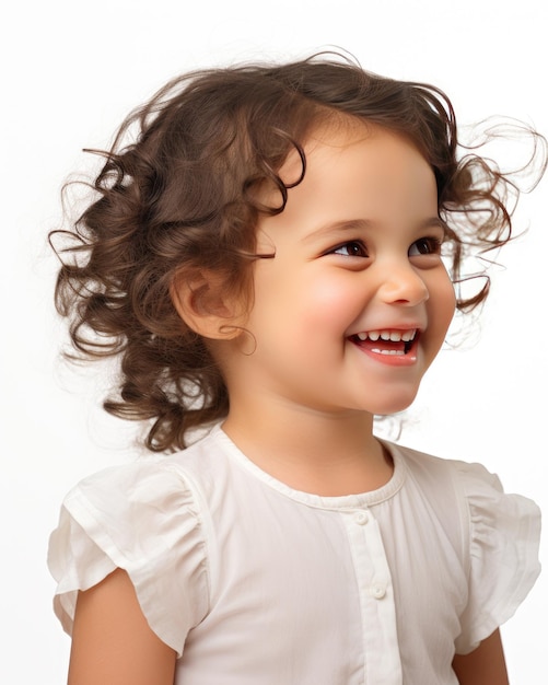 Niño con una sonrisa alegre en un fondo blanco