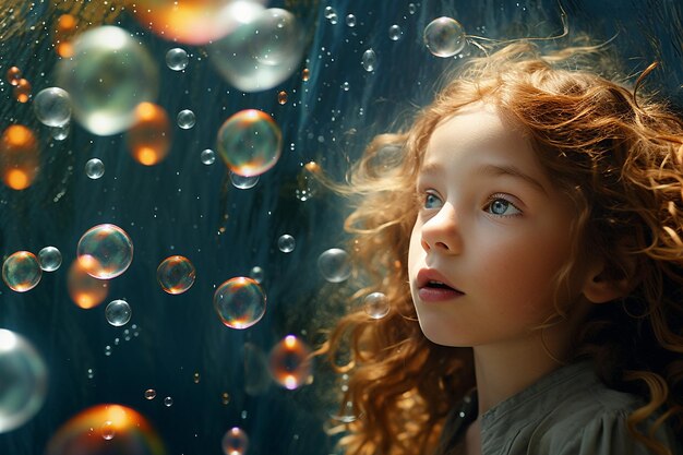 Un niño soplando burbujas bajo el agua en una piscina