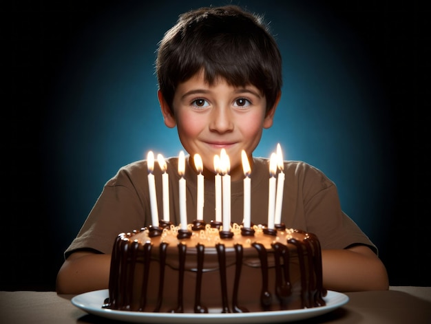 Niño soplando las velas de su tarta de cumpleaños