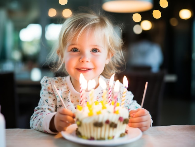 Niño soplando las velas de su tarta de cumpleaños