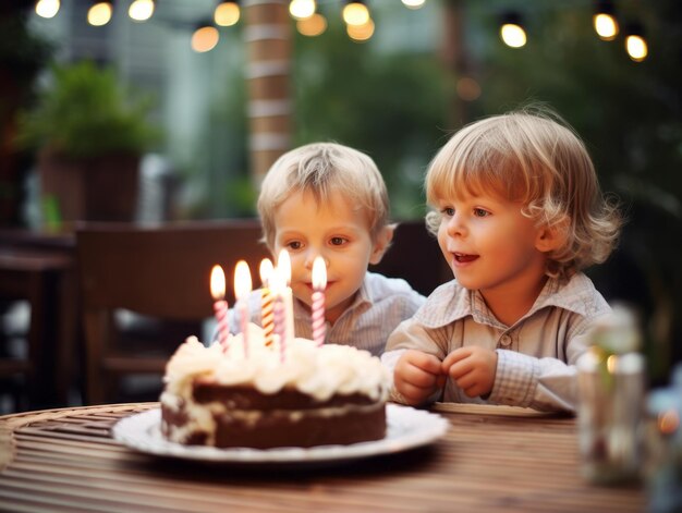 Niño soplando las velas de su tarta de cumpleaños