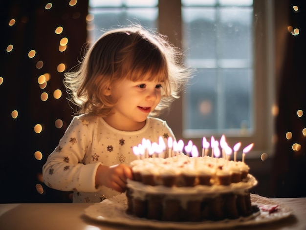 Niño soplando las velas de su tarta de cumpleaños