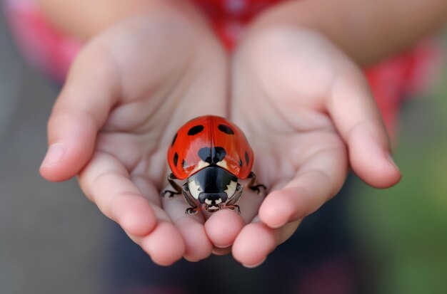 Foto niño sosteniendo una mariposa roja