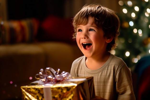 Foto un niño sosteniendo un regalo