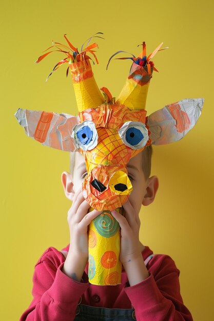 Foto un niño está sosteniendo un sombrero de papel