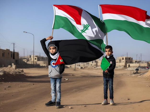 Foto un niño sostiene una bandera palestina qalqilya territorios palestinos palestina 6 de enero de 2021