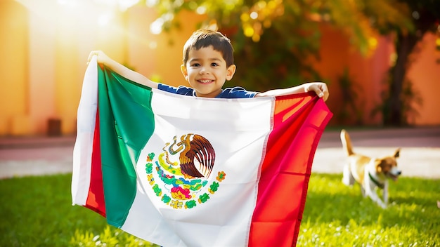 Foto un niño sostiene una bandera que dice quot a quot nacional quot