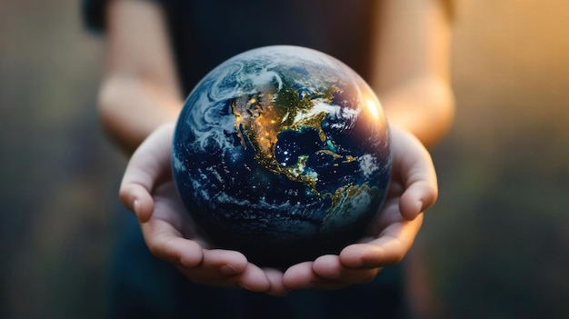 Un niño sostiene el globo terrestre protegiendo nuestro planeta