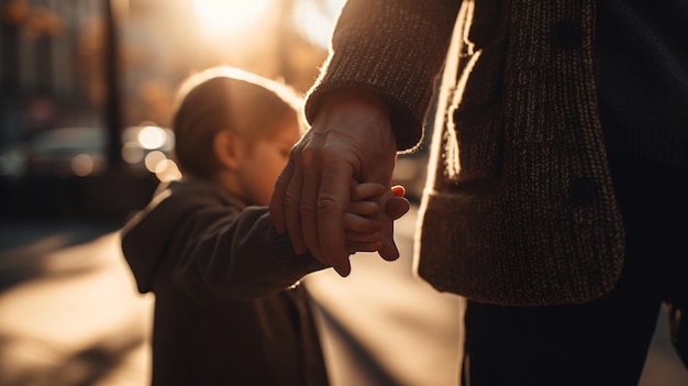 Un niño sostiene una mano de madre e hijo.