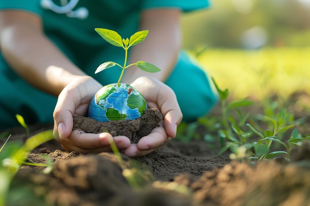 un niño sostiene una pequeña planta en sus manos