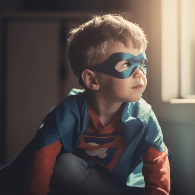 Niño sueña con ser una foto de fondo de estudio de superhéroe