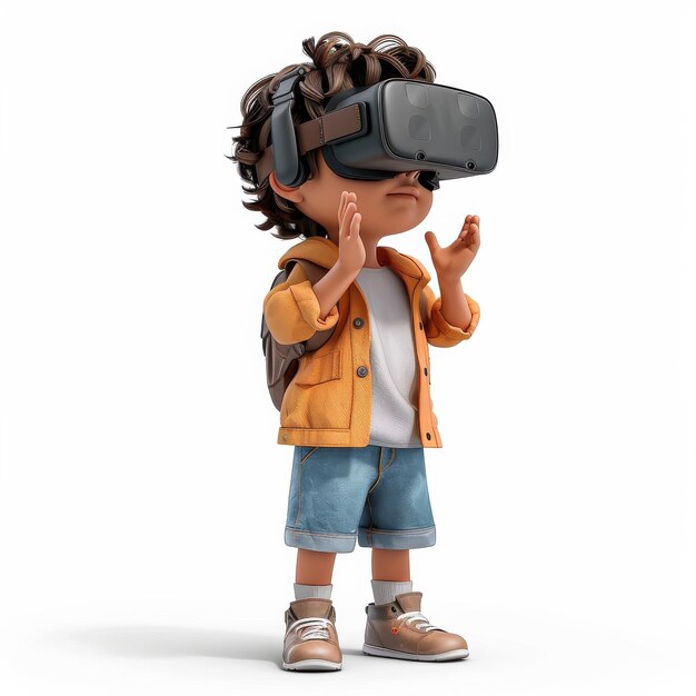 Foto un niño sumido en la experiencia de la realidad virtual