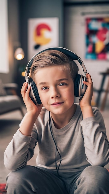 Niño de talla media con auriculares