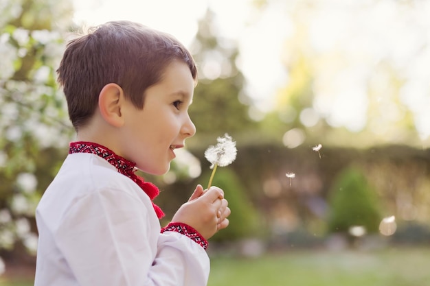 Niño en tela tradicional ucraniana vyshyvanka