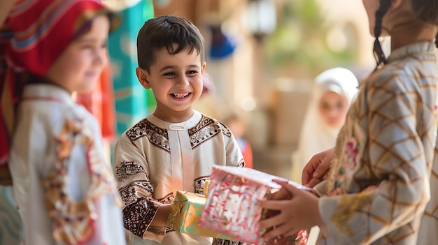 un niño tiene un regalo con un niño pequeño que tiene un regalo