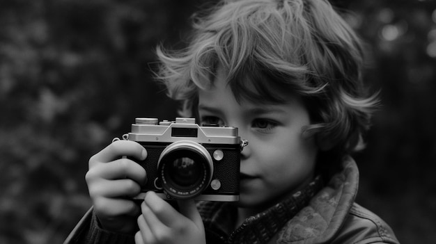 Un niño tomando una foto con una cámara.