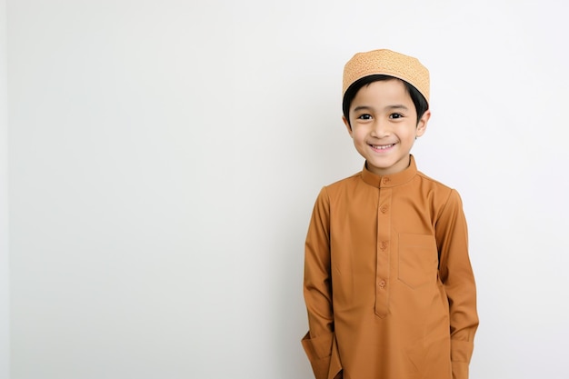 Niño con traje musulmán marrón