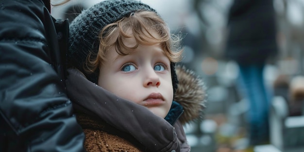 Foto un niño está triste en un funeral ia generativa