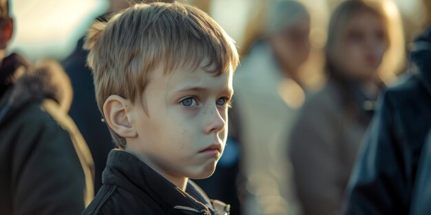 Foto un niño está triste en un funeral ia generativa