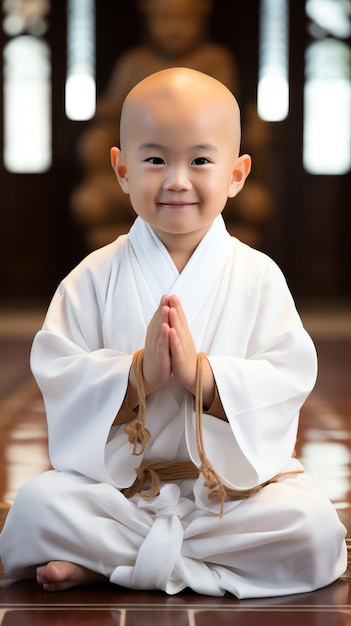 un niño con una túnica blanca