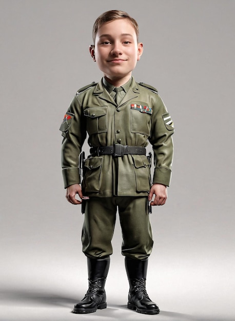 un niño en uniforme militar