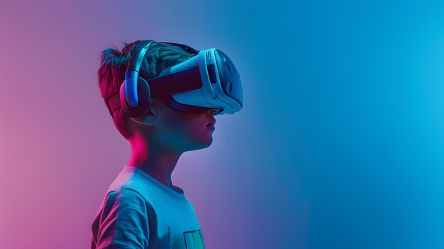 Niño usando auriculares de realidad virtual