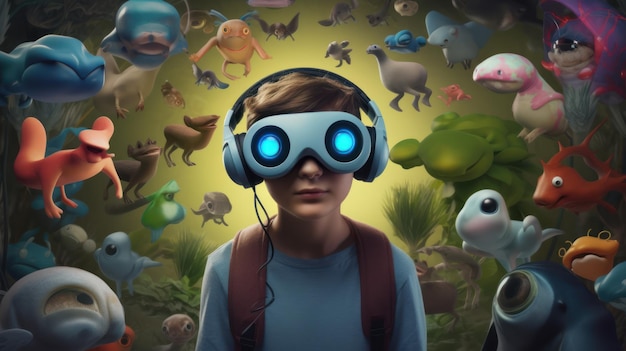 niño usando auriculares VR