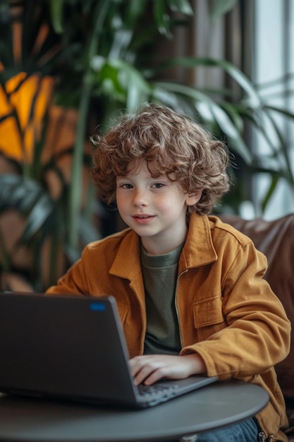 Niño usando una computadora portátil