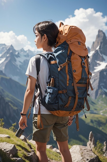 Un niño valiente y aventurero con una mochila emprendiendo un viaje