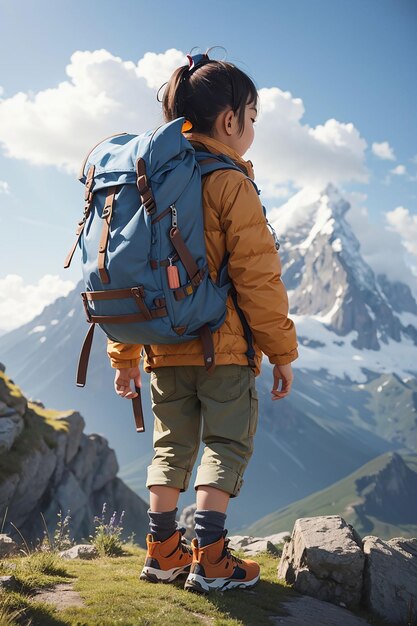 Un niño valiente y aventurero con una mochila emprendiendo un viaje