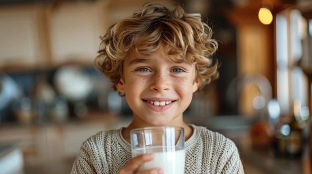 Niño con un vaso de leche