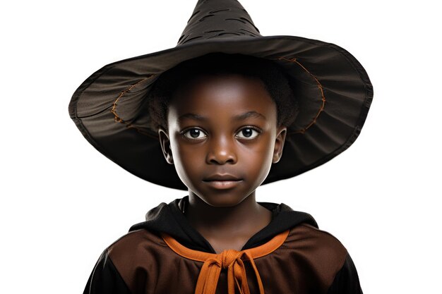 Foto un niño vestido con un disfraz de bruja perfecto para fiestas de halloween y trickortreating