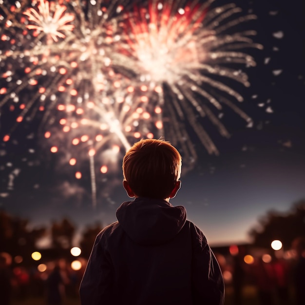 Niño viendo fuegos artificiales