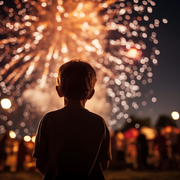 Niño viendo fuegos artificiales