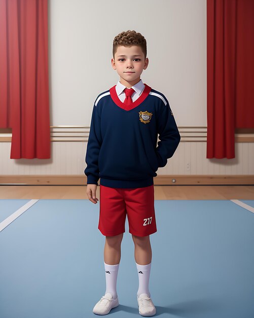 Niño vistiendo uniforme de gimnasia con un hermoso diseño.